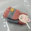 Shuai Ni Children's flower flip-top gloves, half finger, winter warmth for girls, primary school knitted wool details Picture